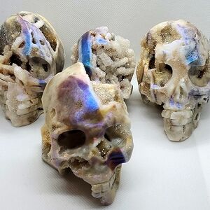 Aura Sphalerite Druzy Natural Crystal Gemstone Carved Skull